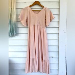 Flutter Sleeve V-Neck Crepe Dress